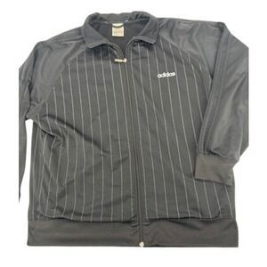 Adidas Track Jacket Mens XL Black Pinstripe Full Zip Vintage 3-Stripes 413001